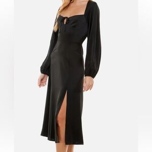WAYF Black Long Sleeve Midi Dress Bustier Tie Front Square Neck - Size XS